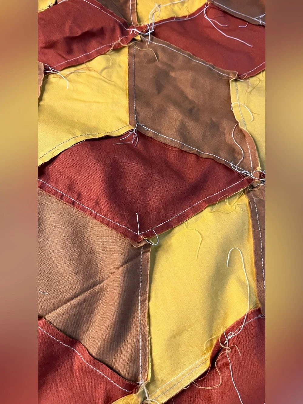 Hand crafted Quilt top - machine sewn, geometric pattern, cotton 66”x 98”